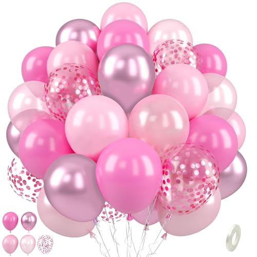 Paready Rosa Luftballons, 50 Stück Geburtstag Ballons Perle Hellrosa, 12 Zoll Metallic Rosa Konfetti Latex Ballon für Frauen Mädchen Geburtstag Hochzeit Brautparty Babyparty Prinzessin Party Deko von Paready