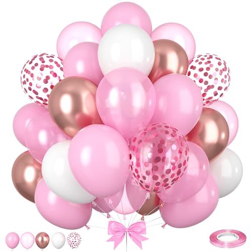 Rosa Weiße Ballons, 50 Stück Luftballons Rosa, Perlmutt Rosa Makara Rosa Rosa Gold Ballons, Rosa Konfetti Ballons für Frau MäDchen Prinzessin Hochzeit Geburtstag Party Jahrestag Babyparty Dekorationen von Paready