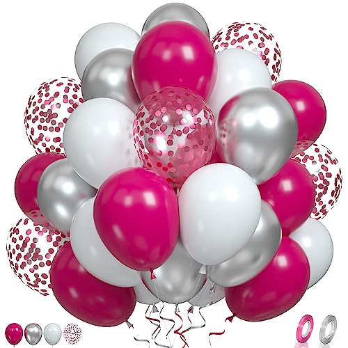 Luftballons Rosarot Silber, 60 Stück Rosa Weiß Luftballons Metallic Silber Ballons Rosa Rot Weiß Geburtstag Ballons Rosa Konfetti Ballons für Mädchen Rosa Geburtstag Babyparty Hochzeit Hochzeit von Paready