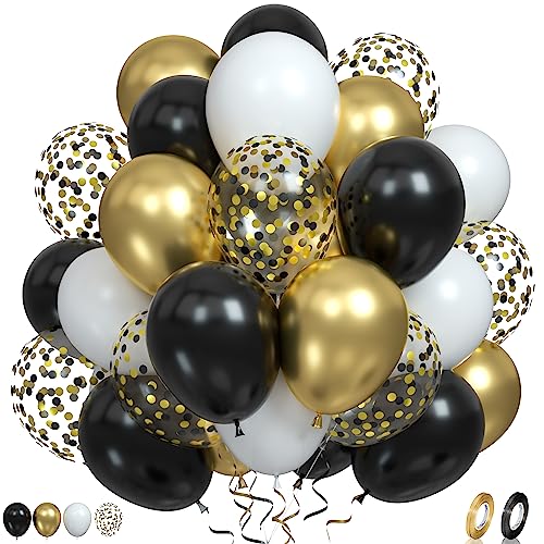 Schwarz Gold Luftballons, 60 Stück Schwarz Weiß Geburtstag Luftballons Metallic Gold Ballons Gold Schwarz Ballons Gold Konfetti Ballons für Geburtstag Dinosaurierparty Babyparty Hochzeit Hochzeit von Paready