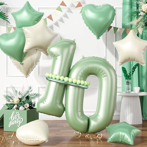 Zahlen 10 Grüne Luftballon, Luftballons 10. Geburtstag Grüne, 40 Zoll Grüne Zahl Ballons, Grün Helium Ballons Beige Grüne Herz Stern 10 Ballon für 10. 1. Kinder Geburtstag Party Jahrestag Dekoration von Paready