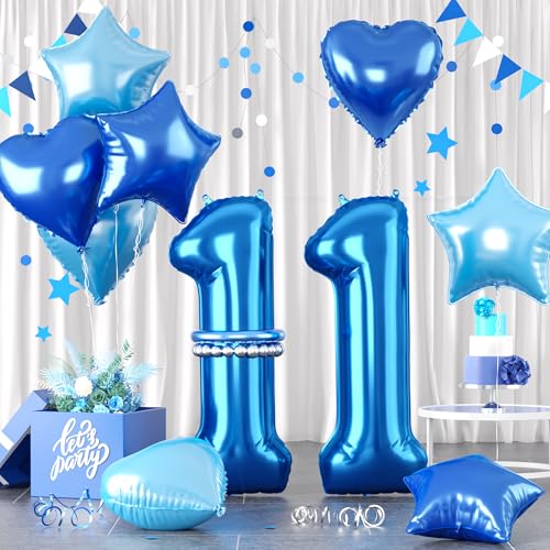 Zahlen 11 Blau Luftballon, Luftballons 11. Geburtstag Blau, 40 Zoll Blau Zahl Ballons, Blau Helium Ballons Hellblau Herz Stern 11 Ballon für Jungen 11. 1. Kinder Geburtstag Party Jahrestag Dekoration von Paready