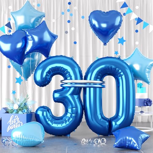 Zahlen 30 Blau Luftballon, Luftballons 30. Geburtstag Blau, 40 Zoll Blau Zahl Ballons, Blau Helium Ballons Hellblau Herz Stern 30 Ballon für Jungen 30. 3. Kinder Geburtstag Party Jahrestag Dekor von Paready