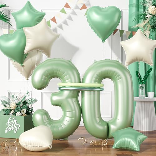 Zahlen 30 Grüne Luftballon, Luftballons 30. Geburtstag Grüne, 40 Zoll Grüne Zahl Ballons, Grün Helium Ballon Beige Grüne Herz Stern 30 Ballon für 30. 3. Kinder Geburtstag Party Jahrestag Dekoration von Paready