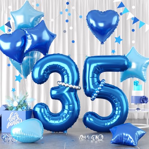 Zahlen 35 Blau Luftballon, Luftballons 35. Geburtstag Blau, 40 Zoll Blau Zahl Ballons, Blau Helium Ballons Hellblau Herz Stern 35 Ballon für Jungen 35. 3. Kinder Geburtstag Party Jahrestag Dekor von Paready