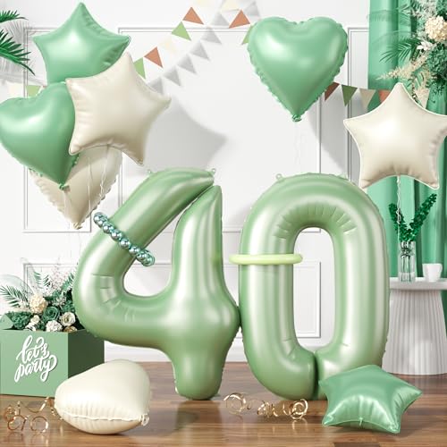 Zahlen 40 Grüne Luftballon, Luftballons 40. Geburtstag Grüne, 40 Zoll Grüne Zahl Ballons, Grün Helium Ballon Beige Grüne Herz Stern 40 Ballon für 40. 4. Kinder Geburtstag Party Jahrestag Dekoration von Paready