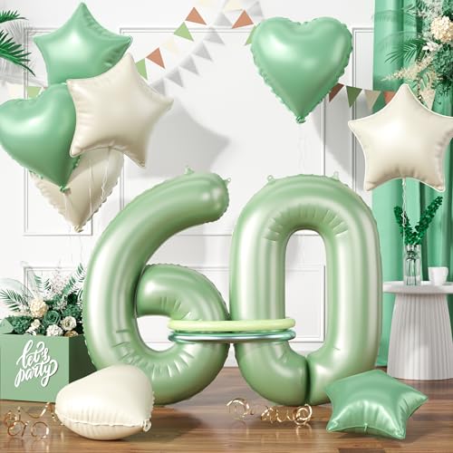 Zahlen 60 Grüne Luftballon, Luftballons 60. Geburtstag Grüne, 40 Zoll Grüne Zahl Ballons, Grün Helium Ballon Beige Grüne Herz Stern 60 Ballon für 60. 6. Kinder Geburtstag Party Jahrestag Dekoration von Paready