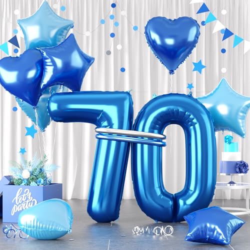 Zahlen 70 Blau Luftballon, Luftballons 70. Geburtstag Blau, 40 Zoll Blau Zahl Ballons, Blau Helium Ballons Hellblau Herz Stern 70 Ballon für Jungen 70. 7. Kinder Geburtstag Party Jahrestag Dekor von Paready