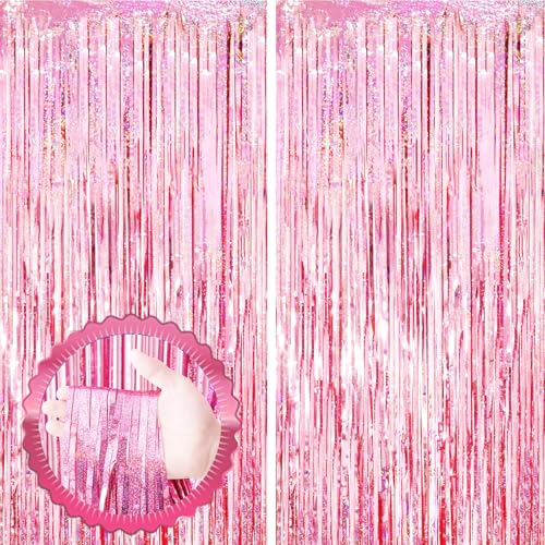 2 Stück rosa Hintergrund Vorhang 1 m x 2,5 m Metallic Lametta Folie Fransenvorhänge Fotokabinen Hintergrund für Geburtstag Party Dekoration Verlobung Hochzeit Weihnachten Dekor Rosa von Parency EU