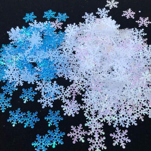 600Pcs Schneeflocken Konfetti Dekorationen für Weihnachten, Weiß und Blau Winter Konfetti Schnee Party Pack für Hochzeit Geburtstag Feiertag Tischdekorationen Zubehör (L/B) von Parency EU