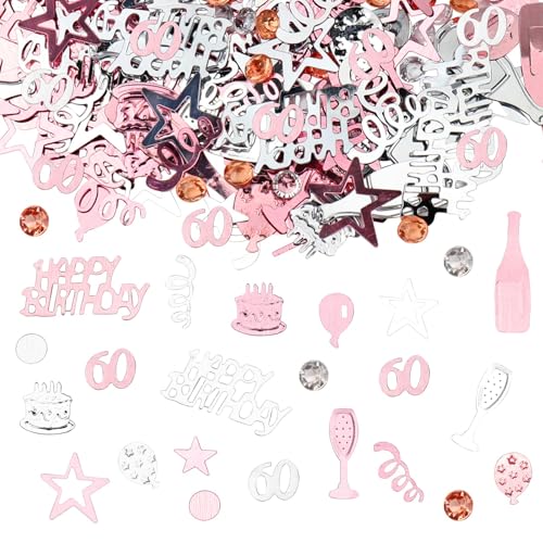 Happy 60th Birthday Konfetti 30g 60 Jahre Jubiläum Glitzerfolie Tischdeko Pailletten für 60 Jahre Geburtstag Tischkonfetti Party Deko Roségold von Parency EU