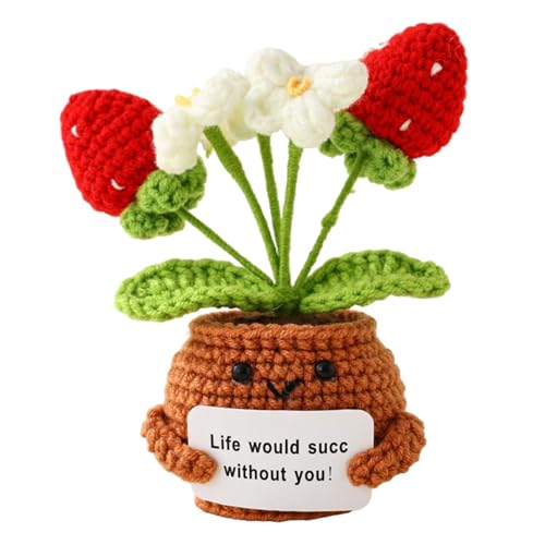 Kleine gestrickte Wolle Topfblumen Spielzeug mit positiver Karte - Kreative niedliche Häkelblumen Puppe Cheer Up Geschenke für Freunde, Partys, Weihnachtsdekoration und Ermutigung von Parfaour