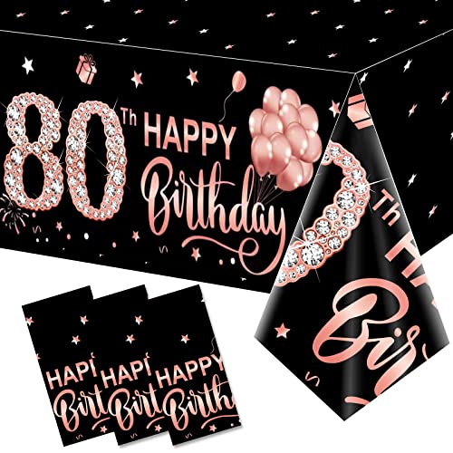 3 Stück 80. Geburtstag Tischdecke Dekorationen für Frauen Rose Gold Happy Eighty Birthday Thema Tischdecke Party Supplies 80 Jahre alt Geburtstag Kunststoff Einweg-Tischdecke Dekor von Parfundg