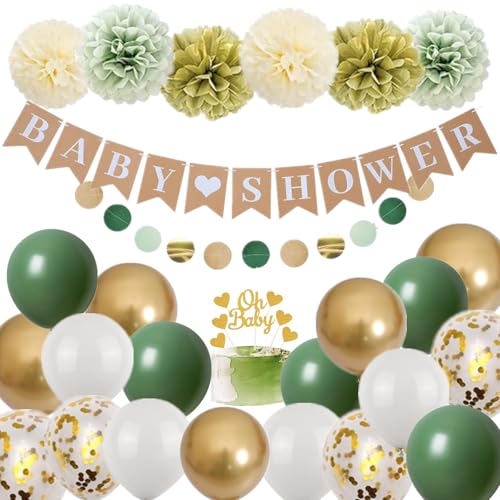 Babyparty Salbeigrün Gold Dekorationen Babyparty Dekorationen Neutrale Babyparty Luftballons Set für Geschlecht Enthüllung Party Dekorationen von Pargleev