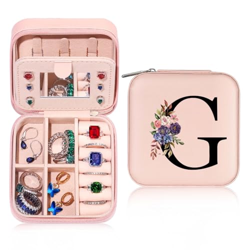 Parima Kleine Schmuckschatulle für Mädchen, Reise-Schmuckschatulle mit Initialen für Mädchen | Kleine Schmuck-Organizer-Box | Reise-Schmuckkästchen, Schmuckkästchen-Organizer | Reise-Schmuckkästchen von Parima