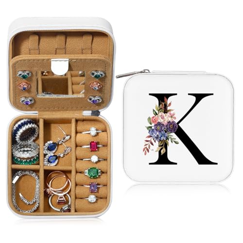 Parima Reise Schmuckkästchen Mädchen - Kleine Schmuckschatulle für Damen | Reiseschmuckaufbewahrung mit initiale K | Schmuckbox Jewelry Box für Ringe,Armbänder,Ohrringe | Geschenke für Frauen von Parima