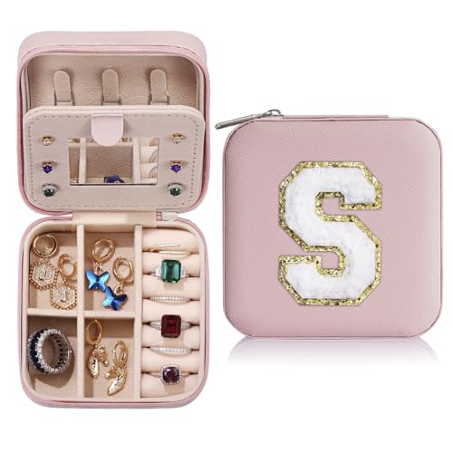 Parima Schmuckkästchen Reise - Kleine Schmuckschatulle für Damen | Reiseschmuckaufbewahrung mit initiale S | Schmuckbox Jewelry Box für Ringe,Armbänder,Ohrringe,Halskette | Geschenke für Frauen von Parima