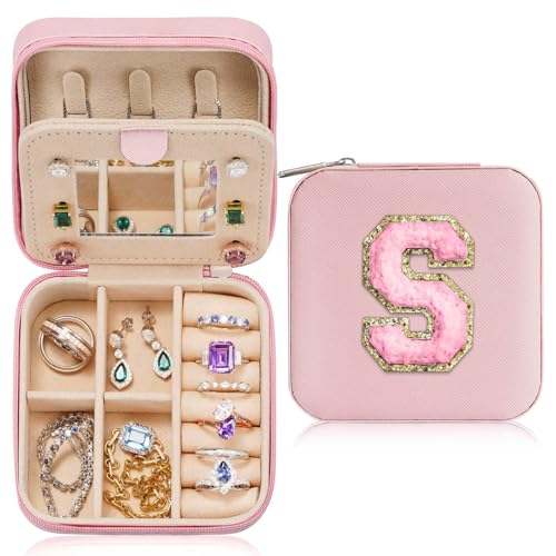 Parima Schmuckkästchen Reise - Kleine Schmuckschatulle für Damen | Reiseschmuckaufbewahrung mit initiale S | Schmuckbox Jewelry Box für Ringe,Armbänder,Ohrringe,Halskette | Geschenke für Frauen von Parima