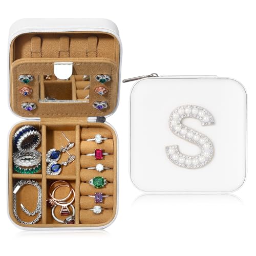 Parima Schmuckkästchen Reise - Kleine Schmuckschatulle für Damen | Reiseschmuckaufbewahrung mit initiale S | Schmuckbox Jewelry Box für Ringe,Armbänder,Ohrringe,Halskette | Geschenke für Frauen von Parima