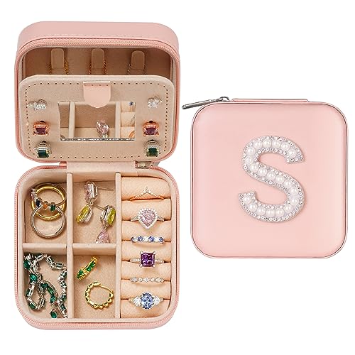 Parima Schmuckkästchen Reise - Kleine Schmuckschatulle für Damen | Reiseschmuckaufbewahrung mit initiale S | Schmuckbox Jewelry Box für Ringe,Armbänder,Ohrringe,Halskette | Geschenke für Frauen von Parima