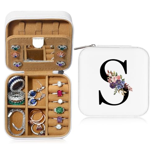 Parima Schmuckkästchen Reise - Kleine Schmuckschatulle für Damen | Reiseschmuckaufbewahrung mit initiale S | Schmuckbox Jewelry Box für Ringe,Armbänder,Ohrringe,Halskette | Geschenke für Frauen von Parima