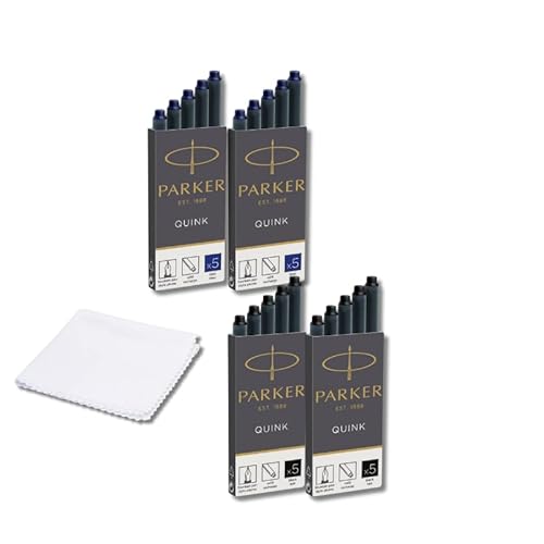 Parker Pen, Parker Quink Füllfederhalter-Tintenpatronen, 10 Stück blau, 10 Stück schwarz + Tuch von PARKER