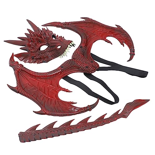 Parliky 1 Satz Drachenmaskenflügel Kostüm Drachenmaske Drachen-cosplay-outfit Gruselmaske Im Dinosaurierkostüm Cosplay-kostüm Für Kinder Drachenkostüm Cosplay-outfits Rot Gummischaum von Parliky