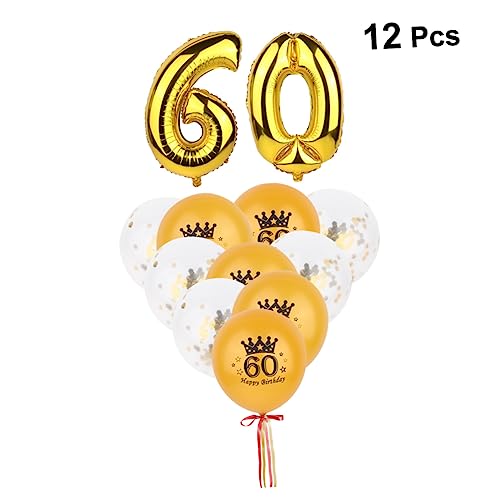 Parliky 12-teiliges Set Gold Nummer 60 Latexballons Konfetti Dekorationen Für Geburtstagsparty 2x32 Zahlen 5x12 Druck 5x12 Konfetti Tür Fenster Dekorationen von Parliky