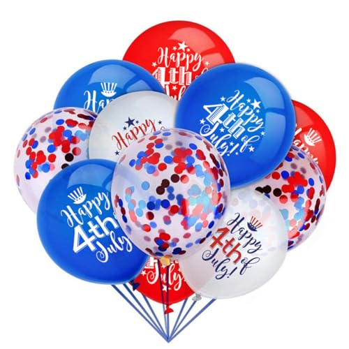 Parliky 24 Stück Party-Deko-Luftballons „Happy 4 Juli“-Luftballons Konfetti-Glitzer-Luftballons 4 Juli-Luftballons Patriotischer Tag-Luftballons Veteranentag-Luftballons von Parliky