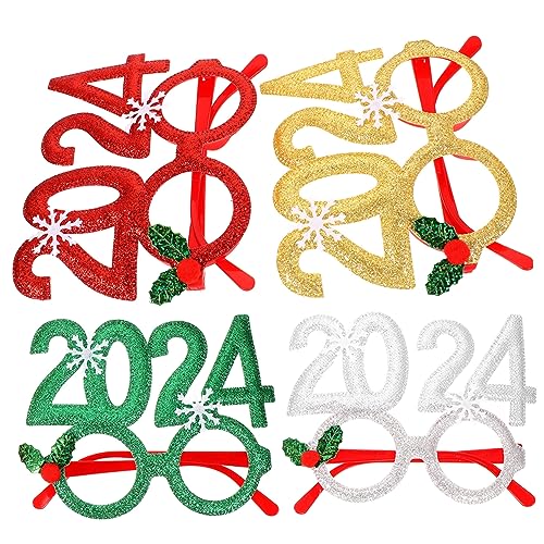 Parliky 4 Stück 2024 Weihnachtsbrille Weihnachtskostüm glitzernde Partybrille weihnachtsgläser christmas glasses Brille für die Weihnachtsfeier weihnachtsbrillengestelle Plastik von Parliky