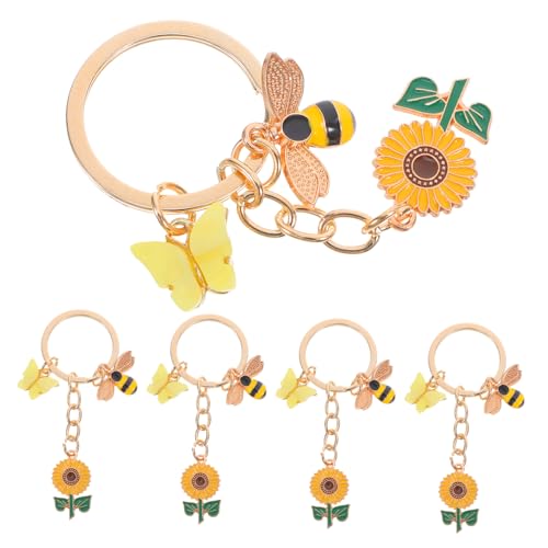 Parliky 5 Stücke Emaille Bee Keychain Sonnenblume Schmetterling Cahem Schlüsselring Anhänger Für Frühling Sommer Party Favors Frauen Rucksack Tasche Handtasche Hängende Dekoration von Parliky