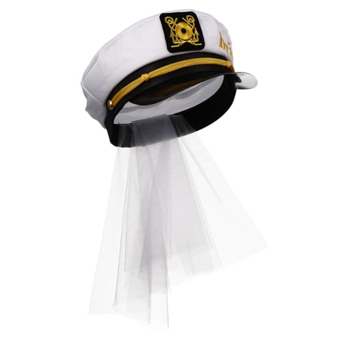 Parliky Navy Hut Mit Schleier Braut Navy Hut Hochzeitskopfschmuck Hochzeit Kapitänsmütze Braut Matrosenmütze Braut Yachthut Weiße Kapitänsmütze Junggesellinnenabschied Kapitänshut Tuch von Parliky