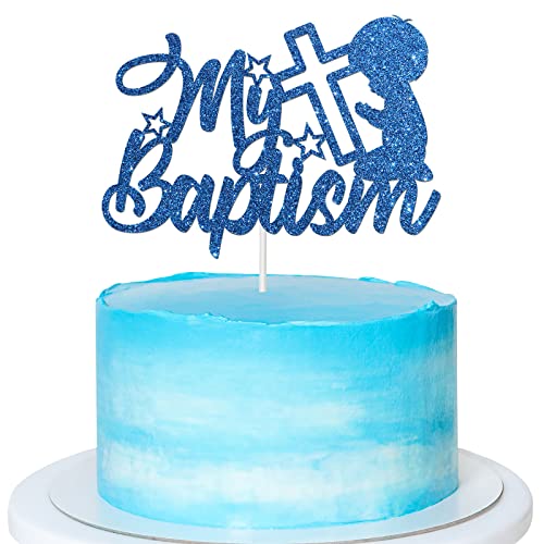 Blauer Glitzer Tortenaufsatz "My Baptism" – für Babyparty / Segen dieses Kind / Gottessegen / Erstkommunion / Baby-Tauf-Party-Dekorationen von Paroke & Bubble