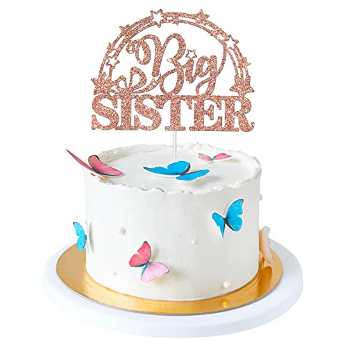 Roségold Glitzer Big Sister Cake Topper Mädchen Geburtstag Kuchen Dekorationen Baby Shower Gender Reveal Party Dekorationen von Paroke & Bubble