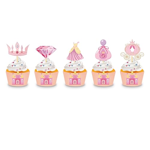 40 Sets Prinzessin Castle Cupcake Wappers und Cupcake Topper, Cartoon Fairy Crown Backen Papierbecher Dekoration Becherhalter für Babyparty, Geburtstag, Party Dekorationen von Parrtty Hurrican