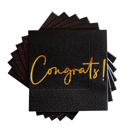 Congratulations Servietten – 50 Stück Goldfolie "Congrats!" Quadratische Einweg-Papierservietten, Cocktail-Servietten, 12,7 x 12,7 cm, perfekt für Verlobung, Abschlussfeier, Babyparty, Feier, Party von Partay Shenanigans