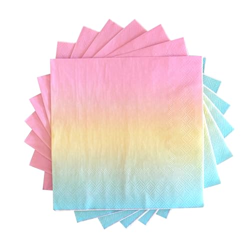 Party-Papierservietten – 50 Stück Pastell-Geburtstags-Einweg-Papierservietten mit rosa-gelb-blauem Ombre-Farbverlauf für Cocktail-Party-Zubehör, 16,5 x 16,5 cm (jeder Anlass) von Partay Shenanigans