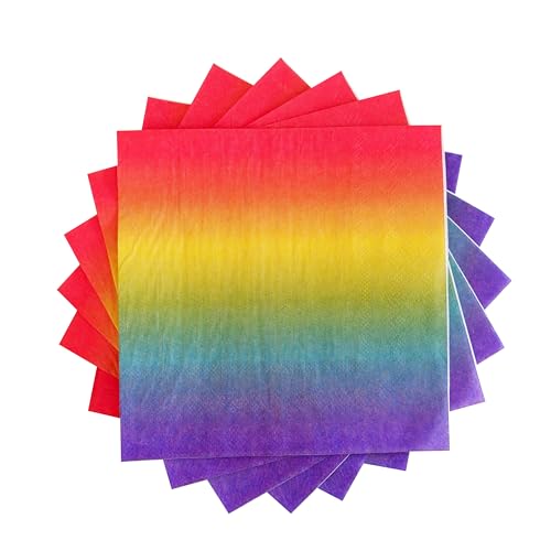 Regenbogen-Servietten, Einweg-Papierservietten, Regenbogen-Ombré-Farbverlauf, für Pride Month Partyzubehör, 16,5 x 16,5 cm, 50 Stück von Partay Shenanigans