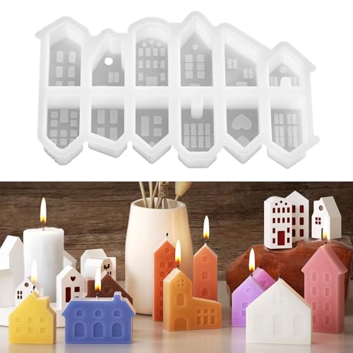 Parthan 12 Stück Silikonformen Gießformen Häuser, Silikonformen Gießformen für Holiday Handgemacht, Interessant Gießformen Silikon Haus Mini, Gipsformen mit Kreativ Beton, House Silicone Mold von Parthan