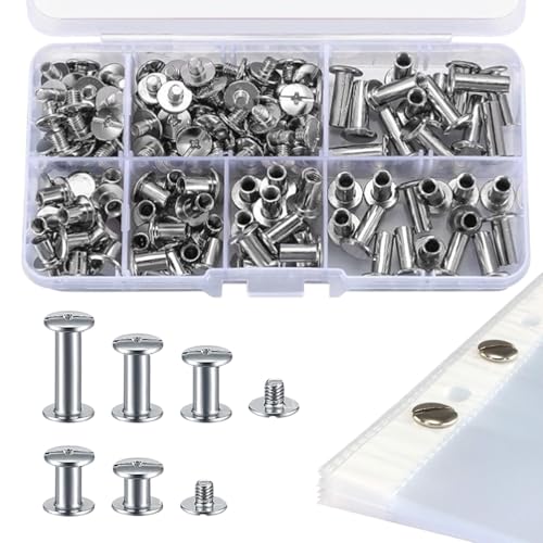 Parthan 160 Stück Buchschrauben Set, Chicago-Schrauben aus Metall, Ideal für Lederarbeiten, Basteln, Buchbindung, Buchbindungsschrauben, Schrauben für Lederarbeiten, DIY-Bastelbedarf von Parthan