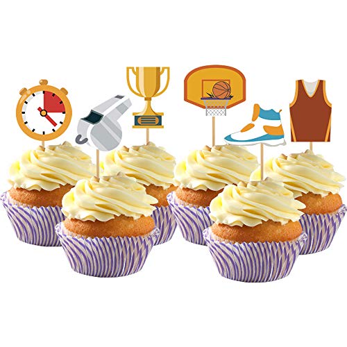 24 Stück Basketball-Cupcake-Topper Sport Geburtstag Thema Kuchen Dekorationen für Mann Jungen Happy Birthday Event Party Supplies von Partico