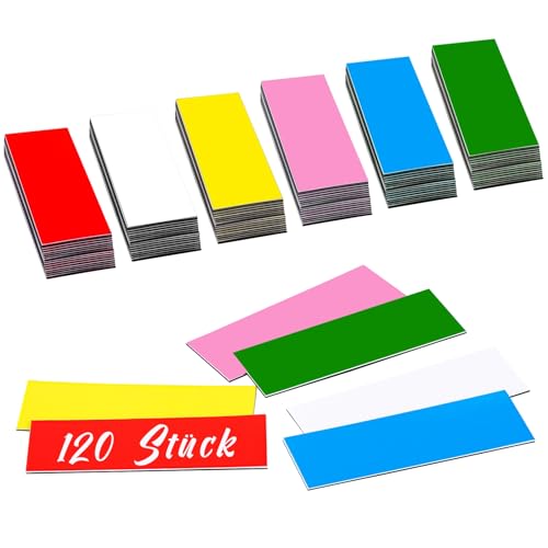 Partideal 120 Stück Magnetstreifen Beschreibbar, 60x20mm Magnetetiketten Beschreibbar, Magnetschilder zum Beschriften, Bunt Magnetische Etiketten Wiederverwendbar für Whiteboard Kühlschränke von Partideal