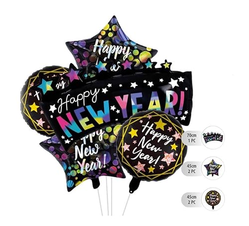 Partilandia Set mit 5 schwarzen Folienballons, Happy New Year von Partilandia