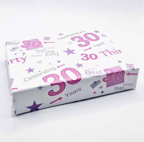 Geschenkpapier zum 30. Geburtstag, 4 Bögen + 4 Geschenkanhänger zum 30. Geburtstag, rosa Geschenkpapier für Frauen (AWP) von Party Angels