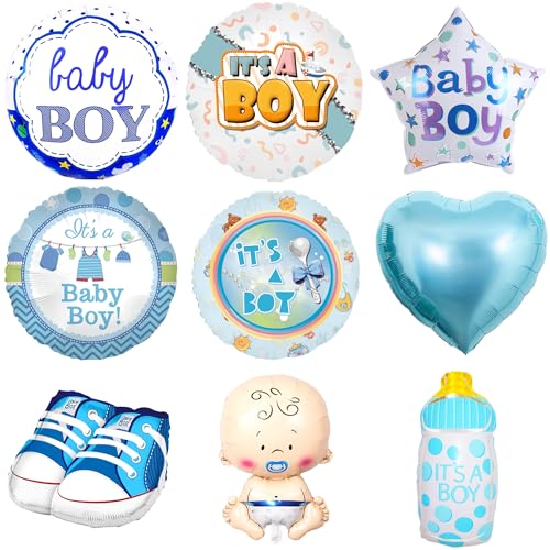 Party Austria Folienballon Babyballon Geburt Ballon Baby Boy bunter Luftballon It´s a Boy Junge blau (Baby Boy 9er Set) von Party Austria