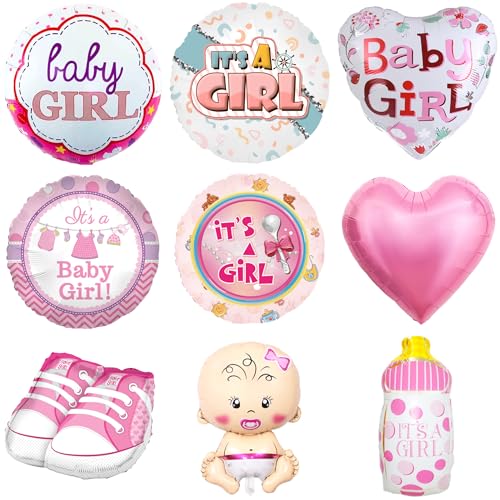 Party Austria Folienballon Babyballon Geburt Ballon Baby Girl bunter Luftballon It´s a Girl Mädchen rosa/pink (Baby Girl 9er Set) von Party Austria