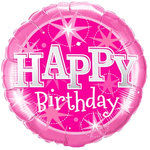 Party Austria Folienballon Geburtstagsballon 45cm Happy Birthday runder Geburtstag bunter Luftballon pink/rosegold/gold/weiß (Sterne pink) von Party Austria