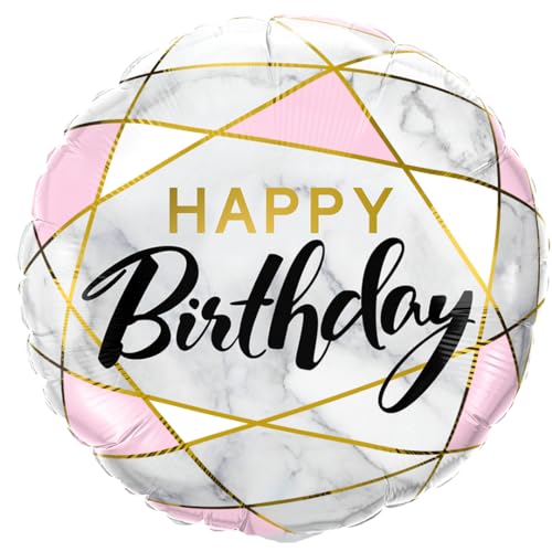 Party Austria Folienballon Geburtstagsballon 45cm Happy Birthday runder Geburtstag bunter Luftballon rosa/pink/pastell Mädchen/Damen (Geometry Rosa 45cm) von Party Austria