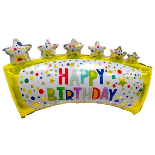 Party Austria Folienballon Geburtstagsballon Happy Birthday runder Geburtstag bunter Luftballon Banner Sterne 65cm gelb von Party Austria