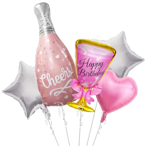 Party Austria Folienballon Geburtstagsballon Happy Birthday runder Geburtstag bunter Luftballon Whiskey/Bier/Weinglas (Weinglas/Sektflasche Set) von Party Austria